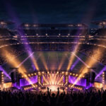 Super Bowl halftime show stadium stage lights crowd
