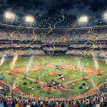 World Series baseball stadium night celebration extra innings
